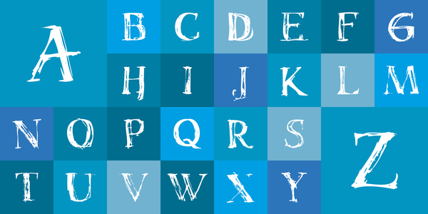 Free grunge alphabet on blue