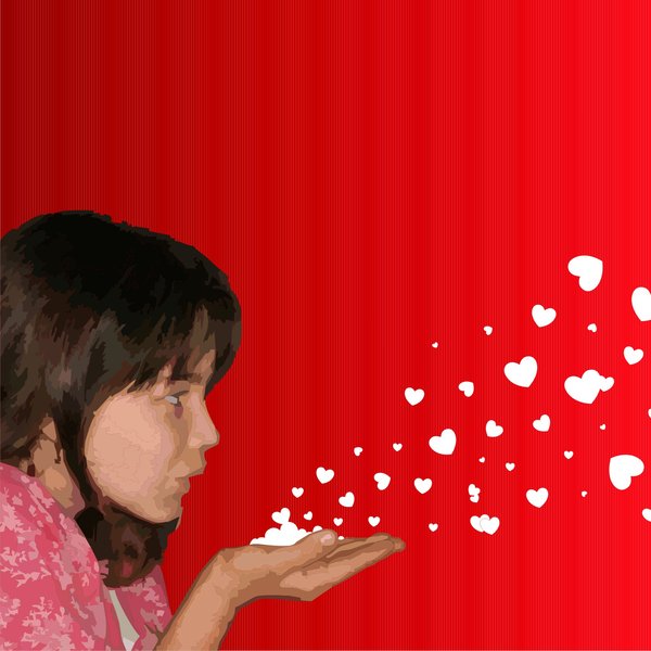 Girl blowing hearts