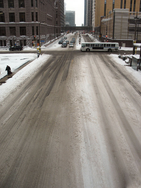downtown street under snow