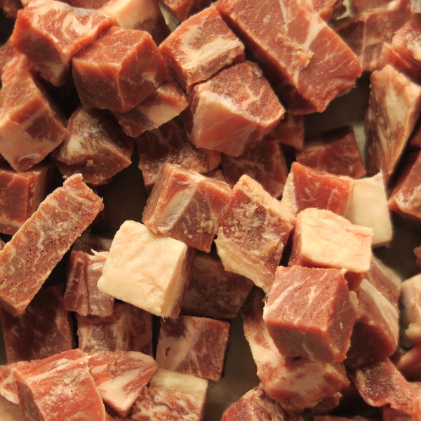 raw cubed meat