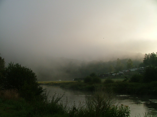 A foggy landscape by dawn