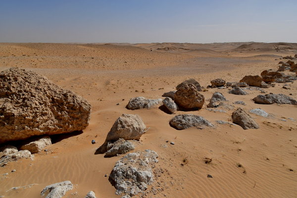 Rocky area in the desert sand