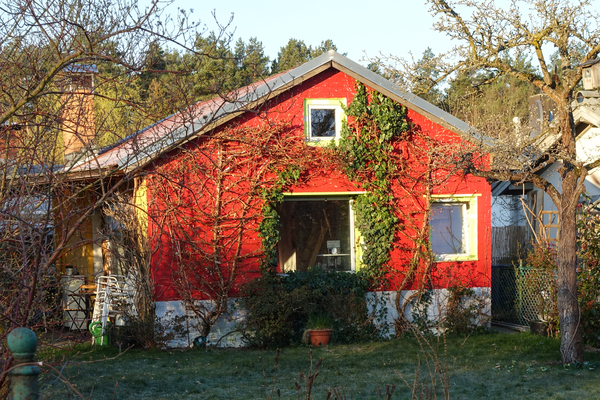 bright red house
