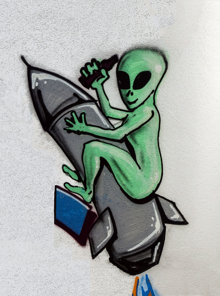 alien on rocket