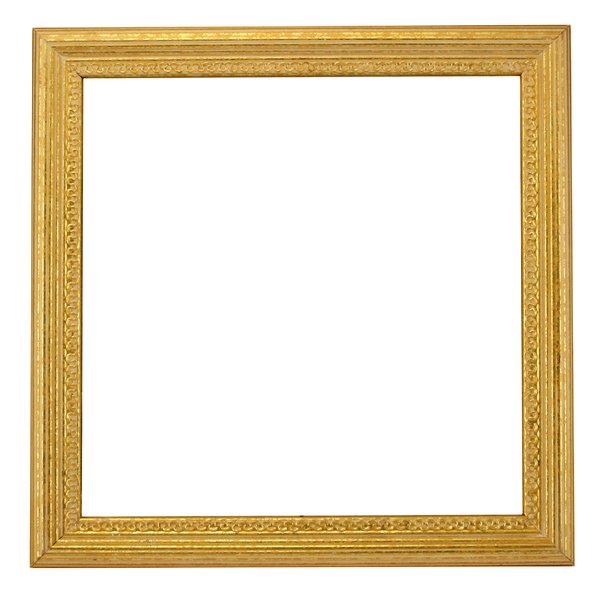 Square Gold Frame: A square gold painted ornate wooden frame with distressed effect.
