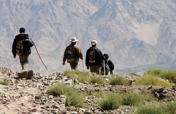 Trekking: Trekking, at the foothills of Stok La, Ladakh.