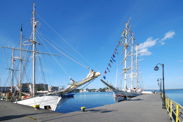 Two tall ships in the harbour