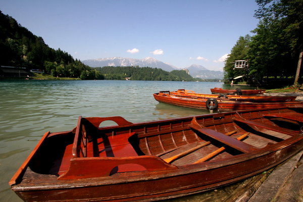 Boats on Lake Bled: Boats on Lake Bled, Slovenia