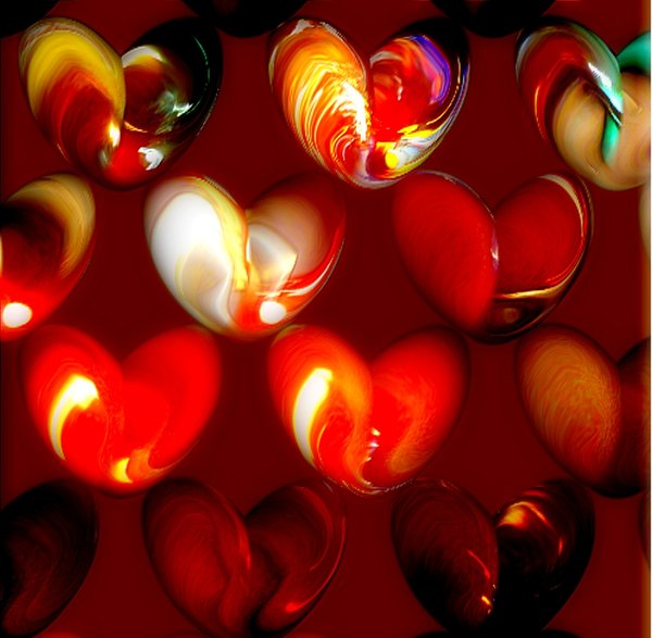 Abstract - Hearts of Glass: A pattern of multi-coloured glass hearts.