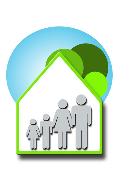 Green Family 2: Green family and house concept illustration