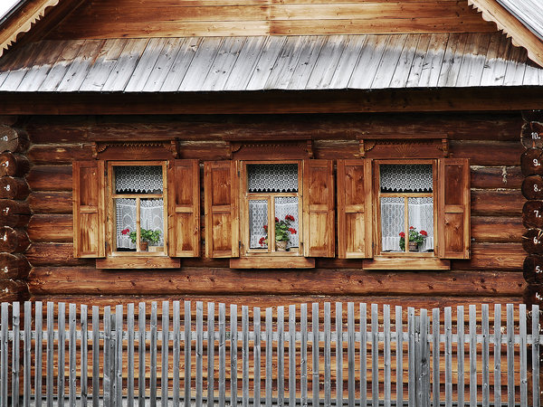Windows: Windows of a wooden, skandinavian style house