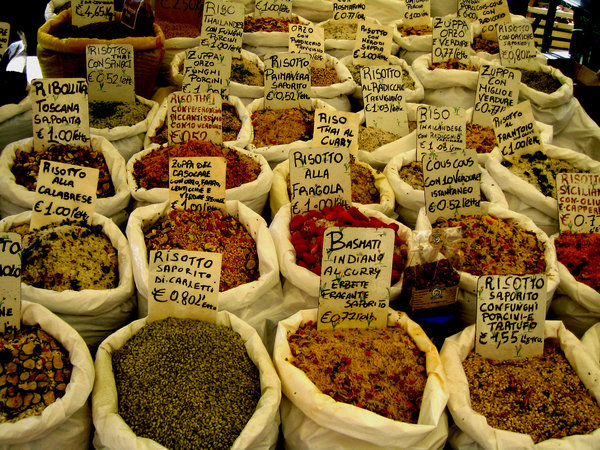 risotto: different sorts of risotto at a market place in Vicenca/Italy