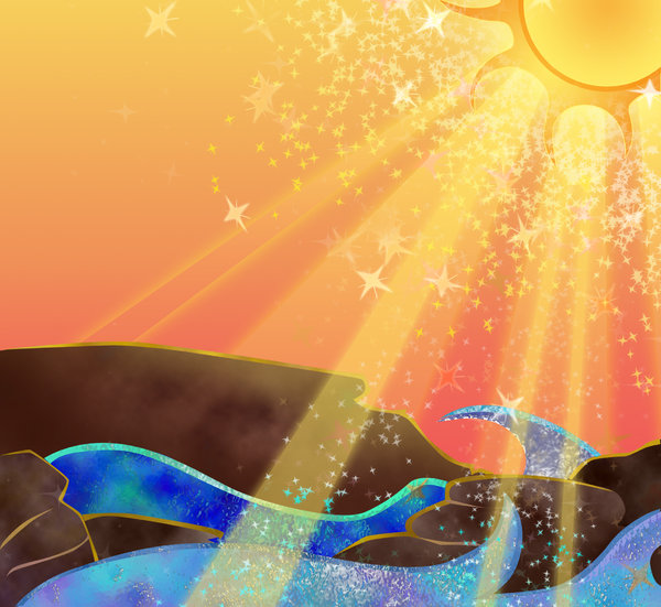 Sparking ocean sunrise: visit my site ozaidesigns.com for more of my free illustrations!A colorful, sparkling ocean sunrise. **If you download this for online use, dont give me credit but DO send a link, I love to see how my work is used!