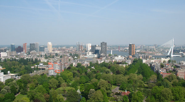 A view on the city of Rotterda: A skyhigh overview on a sunny day in Rotterdam. Pictures taken from the Euromast, about 100 mtrs. high.Feel free to use them, but I would very much like to know if you do. Thanks!