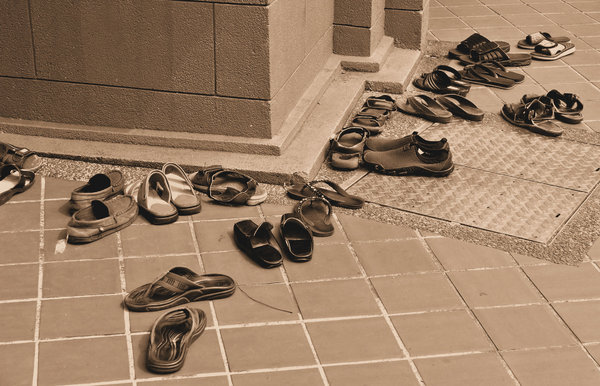 sepia shoes at the entrance
