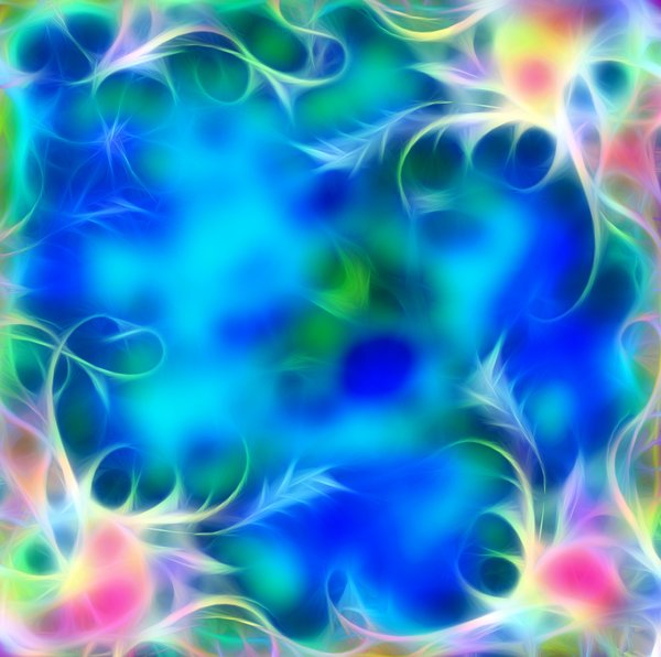 Wild Abstract 2: Swirling, living fractal abstract background, frame, border or fill. Vivid colours, and pleasing to the eye. Cool colours.