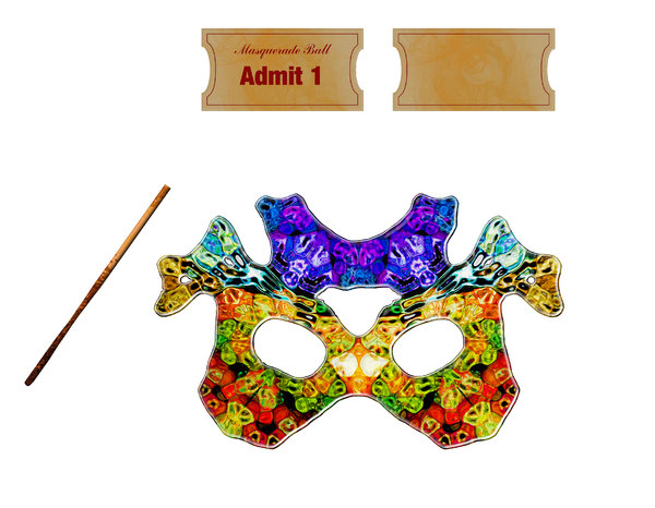 masquerade: A masquerade mask with tickets, basic invitation and all the parts to make your own.