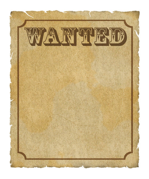 Wanted Poster: Grungy parchment poster:  Wanted with border.  Lots of copy space.