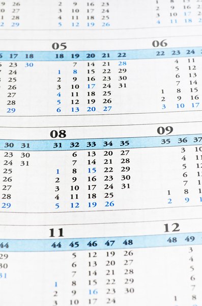 Calendar sheet: calendar dates and paper