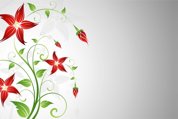 Spring Floral: Green floral with red flowers on the white/green/gray background