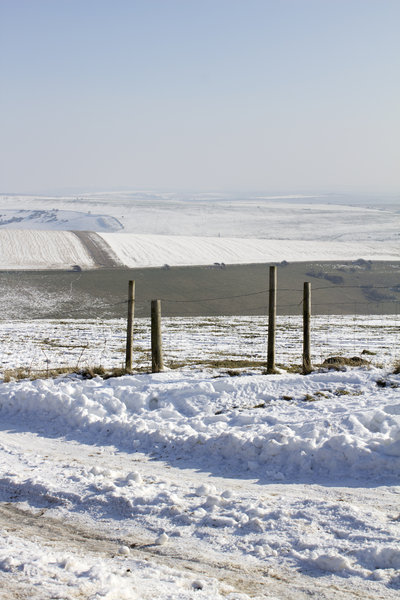 Farm fence in snow