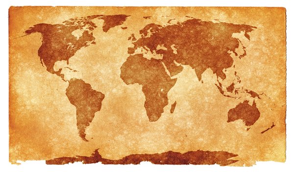 World Grunge Map: Grunge textured world map on vintage paper, with sepia toning for a more aged feel.
