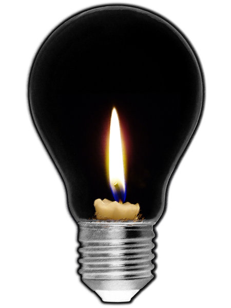 idea: illustration of a candle in a light bulb.