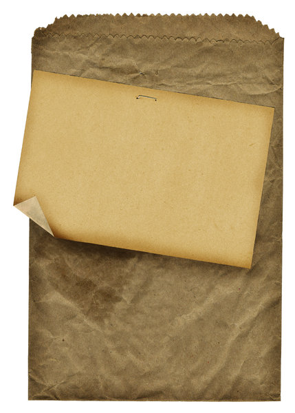 Papier Bag: A vintage papier bagwith a note attached.