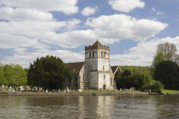Church by a river