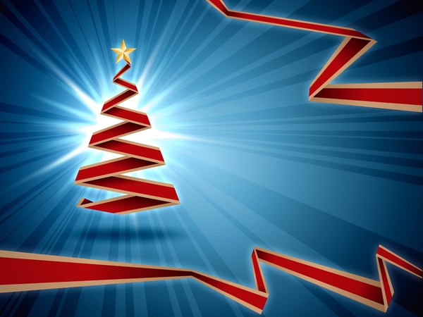 Blue Christmas Background: Blue christmas background with red origami christmas tree