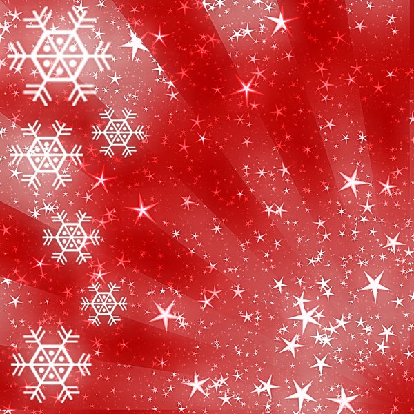 Sparkles and Snowflakes 4: Snowflakes and stars on a Christmassy red background. Bright and festive, and a pretty fill, background or texture.