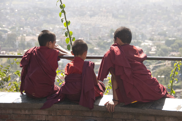 Three young monks in Kathmandu