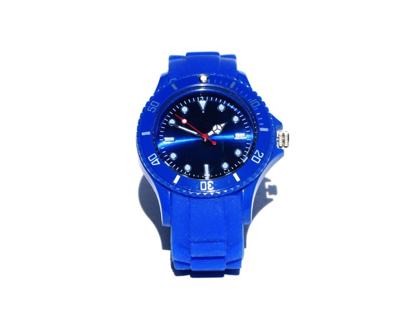 blue wrist watch: none