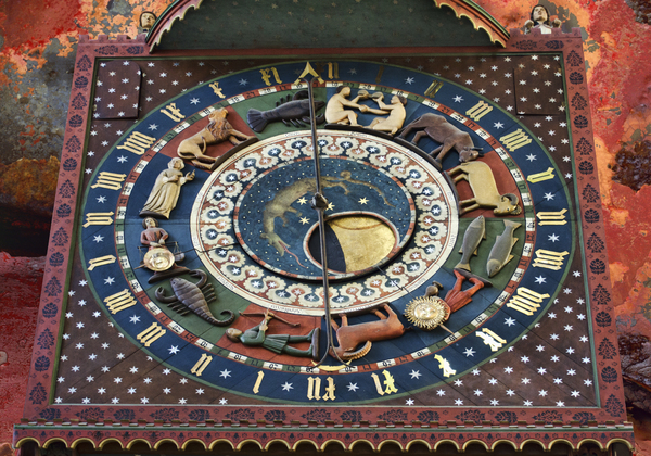 clock of zodiacs: picture taken in  a church in Gdansk-Poland