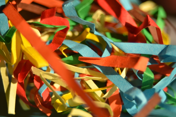Crumpled colored paper shreds 