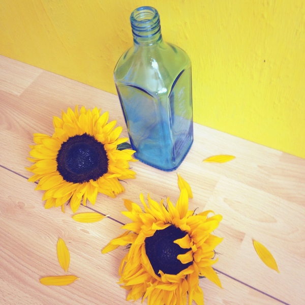 Sunflowers and glassware