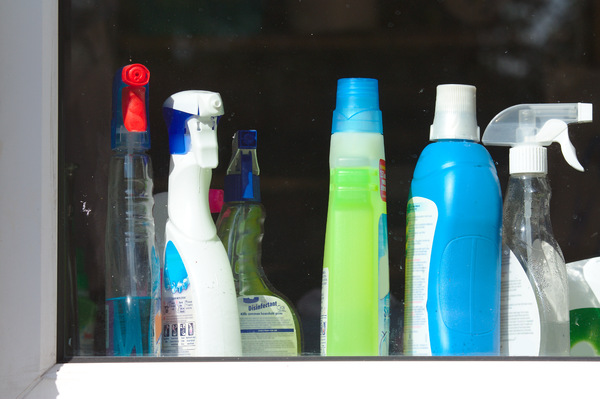 Cleaning products: A range of cleaning products on a window ledge