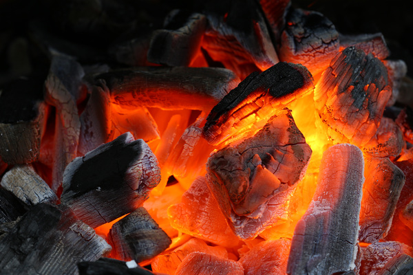 Searing hot charcoal
