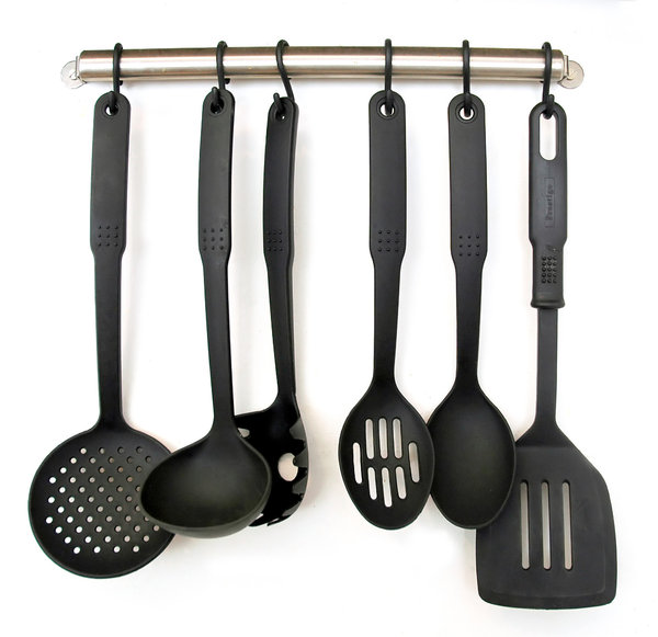 Spoons & things...: Rack with non-stick cookware.NB: Credit to read 