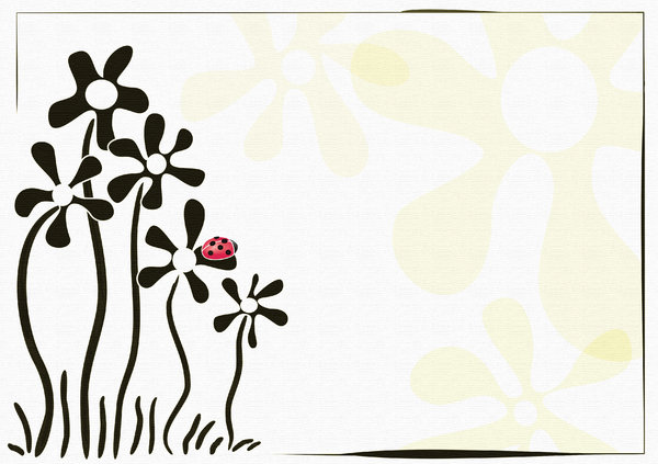 flowers and the ladybird: card with a light background color