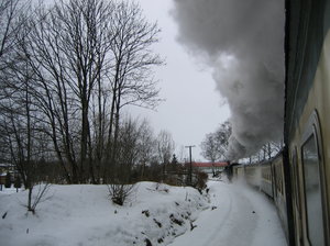 steam locomotive: shot in a train with a steam locomotive