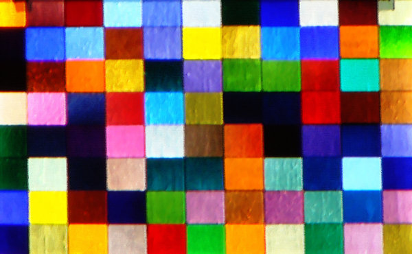 Crazy Quilt: An abstract painting with blocks of colour like a vintage quilt.
