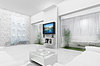 Living Room Concept 3D: Conceptual 3D visualization for a living room. The concept is totally white and glass and steel. 