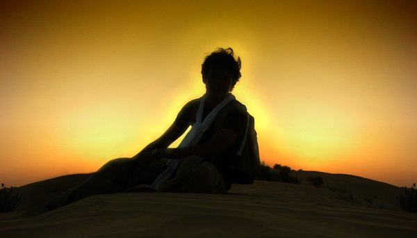 Dusk Silhouette: Self silhouette in the desert dusk                               