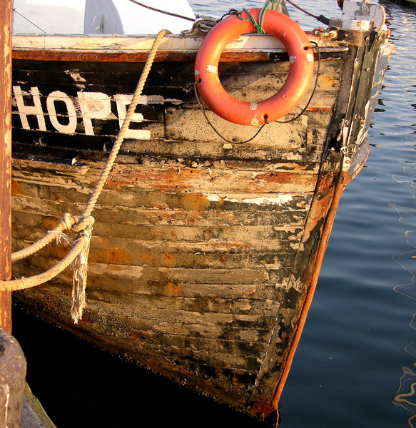 Hope: A weatherbeaten fishing boat in Newport, RI