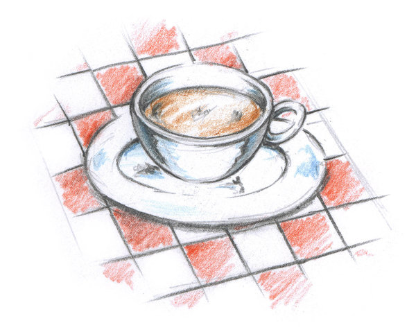 Café Coffee Cup: Café Coffee Cup on a red tablecloth