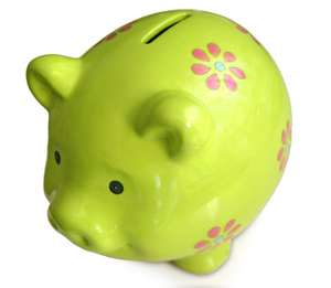 Green Piggy Bank Isolated: From my cousins