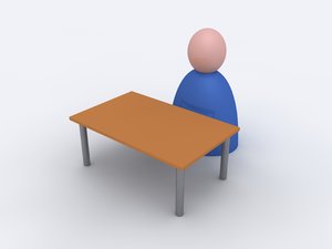 Person at desk: An abstract picture of a person behind a simple desk.