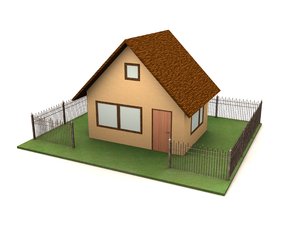 House: A simple house on a white background with a fence around it