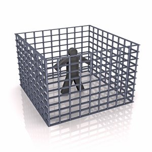 Person: jail: An abstract picture of a person in jail or caged. This picture can also be used to illustrate an isolated person or so.